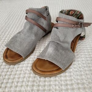 Blowfish Malibu Blumoon Sandals in Smokey Gray Twill with Brown Straps size 10